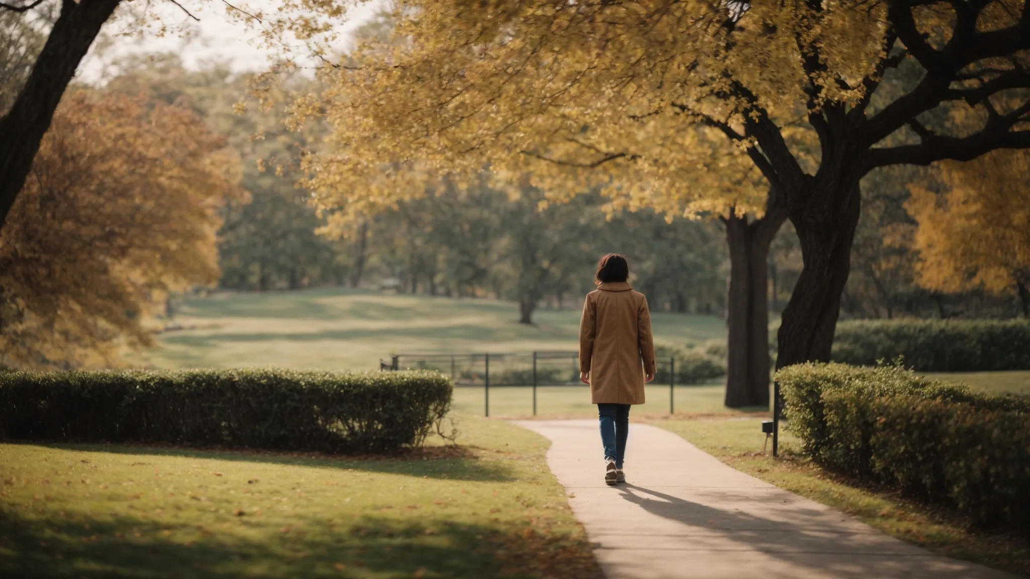 a person confidently walking across a park after successfully undergoing knee surgery.