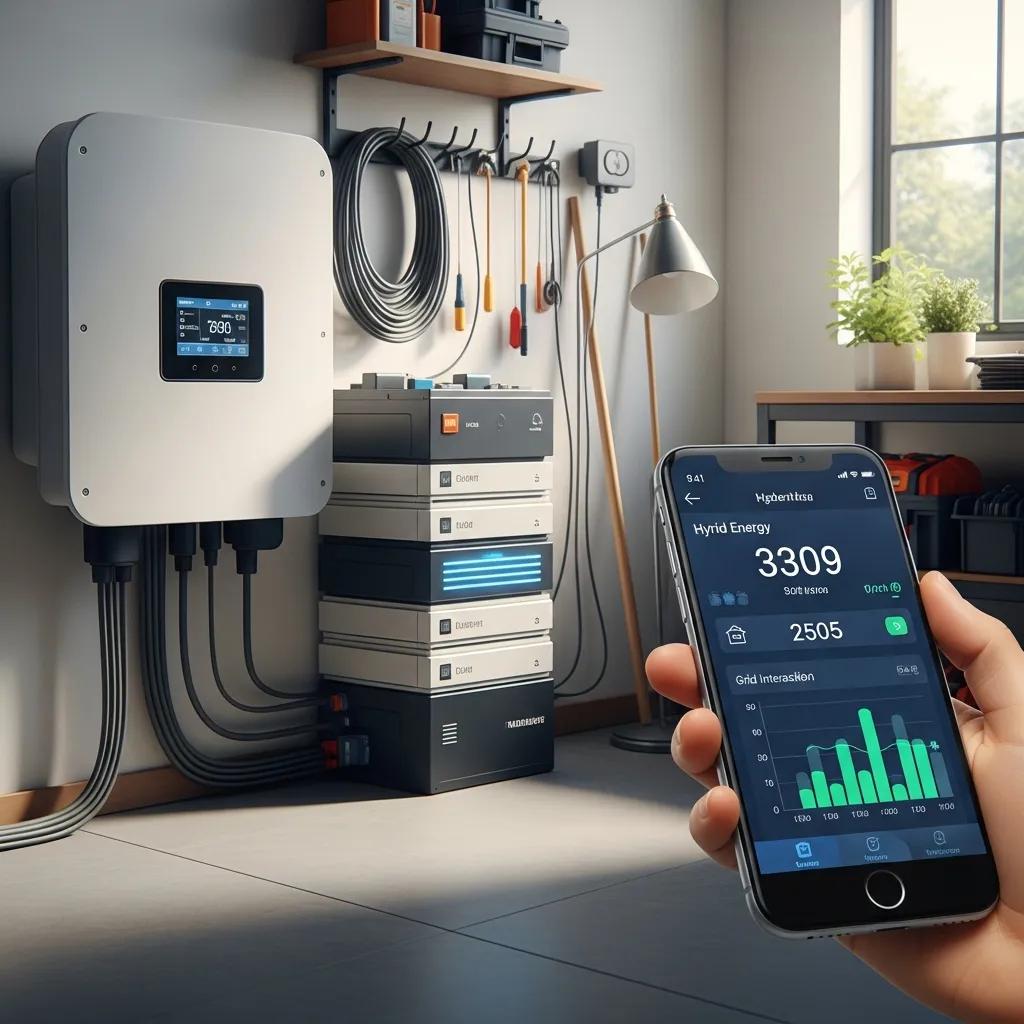 Hybrid solar inverter with battery storage system in a modern home