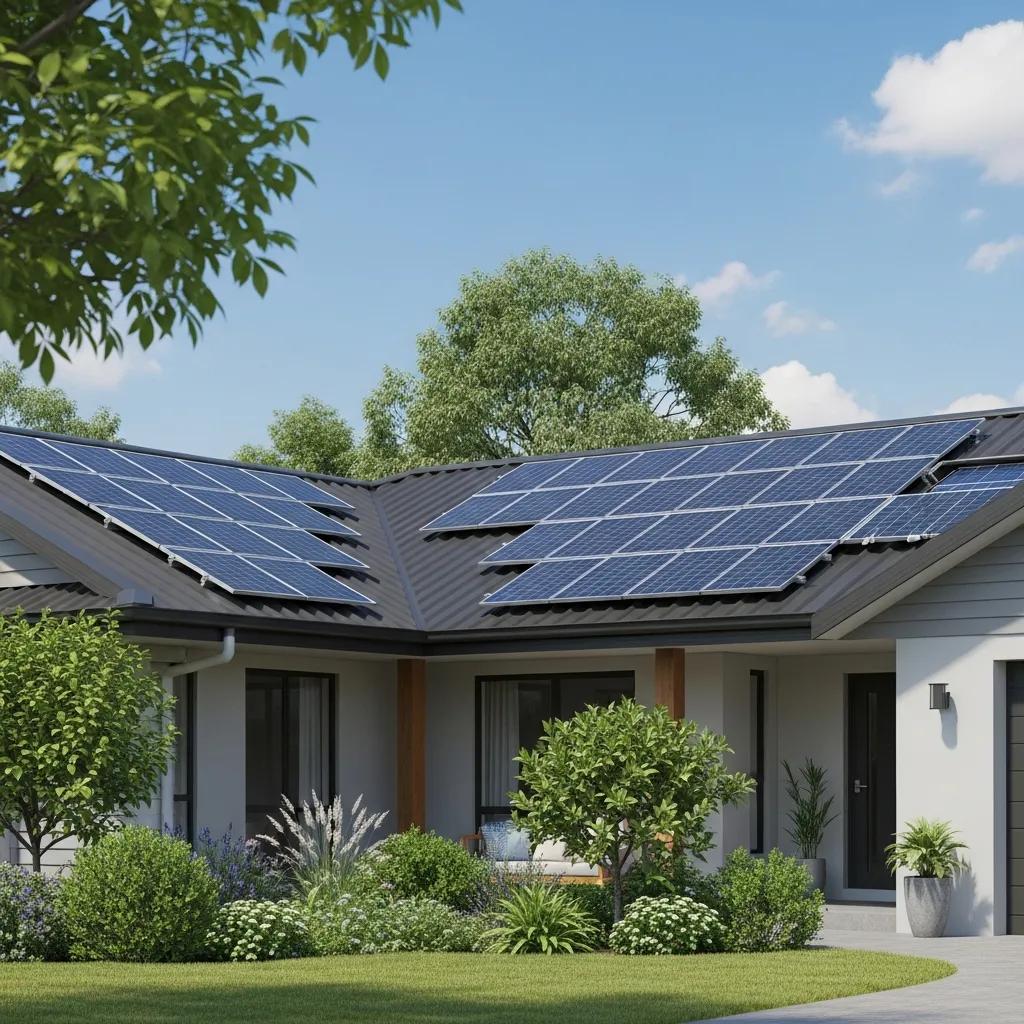 Modern home with solar panels reflecting energy savings and sustainability