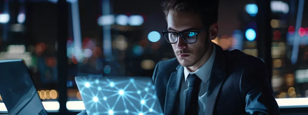 a business professional showcasing a cutting-edge ai search platform in action.